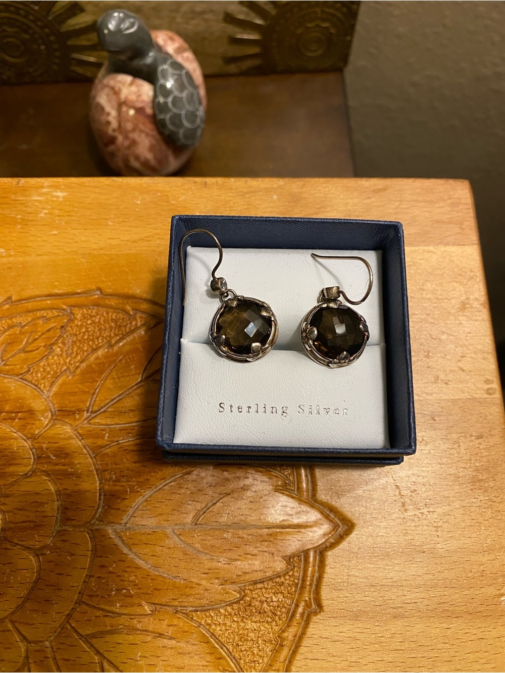 Sterling Silver Smoky Quartz Drop Earrings - Brown Gemstones